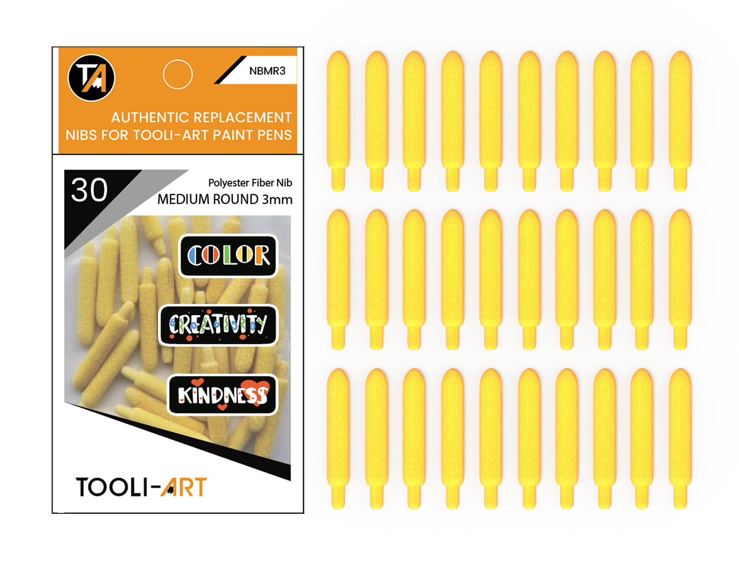 30 Replacement Nibs for TOOLI-ART Medium Tip Paint Pens Acrylic Markers. Polyester Fiber. 3MM. Easy To Replace