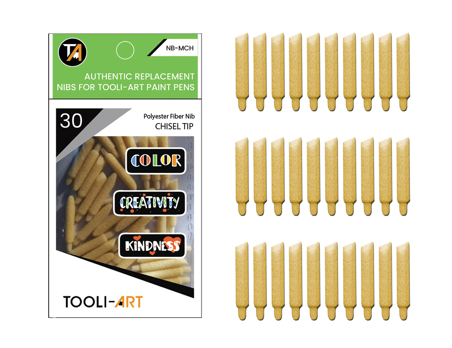 30 Replacement Chisel Nibs. Compatible With TOOLI-ART Medium Tip Paint Pens Acrylic Markers. Polyester Fiber. Easy To Replace
