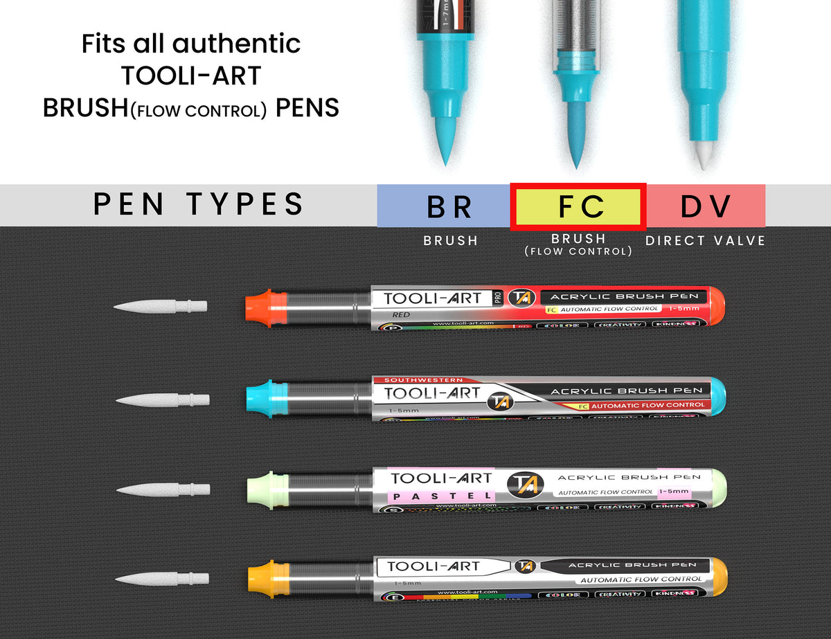 30 Replacement Flexible Brush Nibs. Compatible With TOOLI-ART Flow Control FC Brush Paint Pens Acrylic Markers. Easy To Replace.