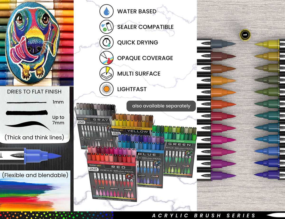 24 Flexible Brush Tip Acrylic Paint Pens Markers Set 1-7mm (JEWEL TONES) Multi-Surface