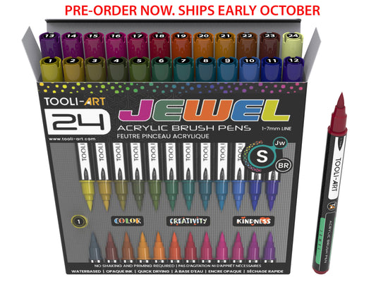 24 Flexible Brush Tip Acrylic Paint Pens Markers Set 1-7mm (JEWEL TONES) Multi-Surface