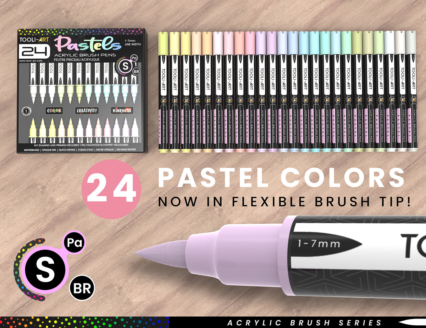 24 Flexible Brush Tip Acrylic Paint Pens Markers Set 1-7mm(PASTEL)