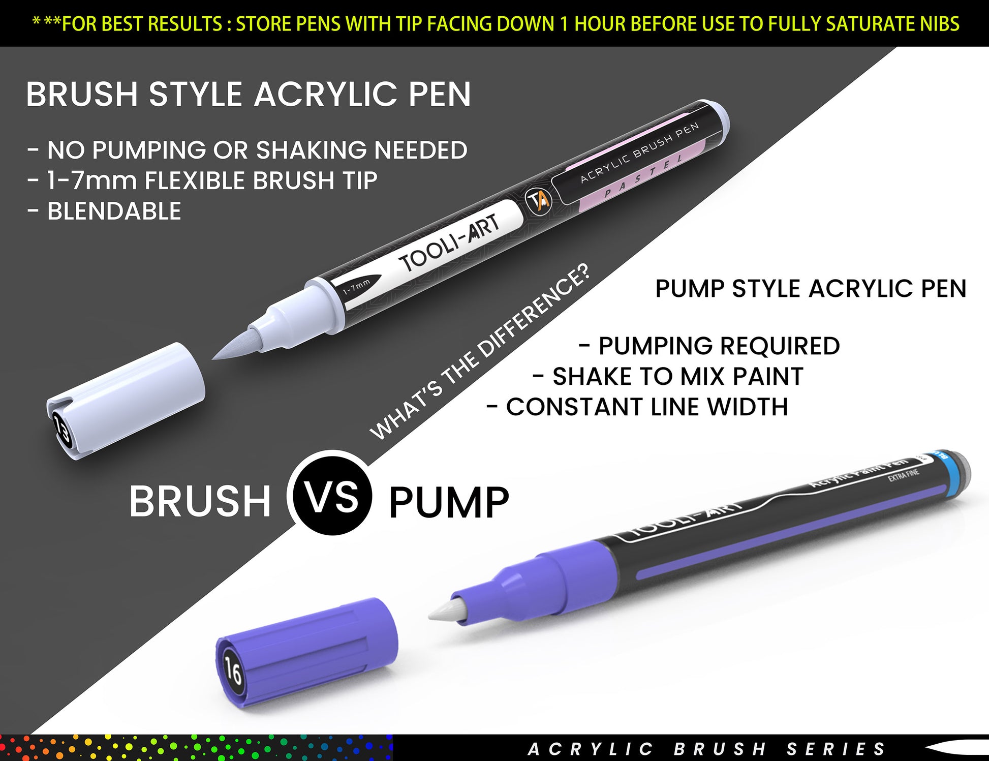 24 Flexible Brush Tip Acrylic Paint Pens Markers Set 1-7mm(PASTEL