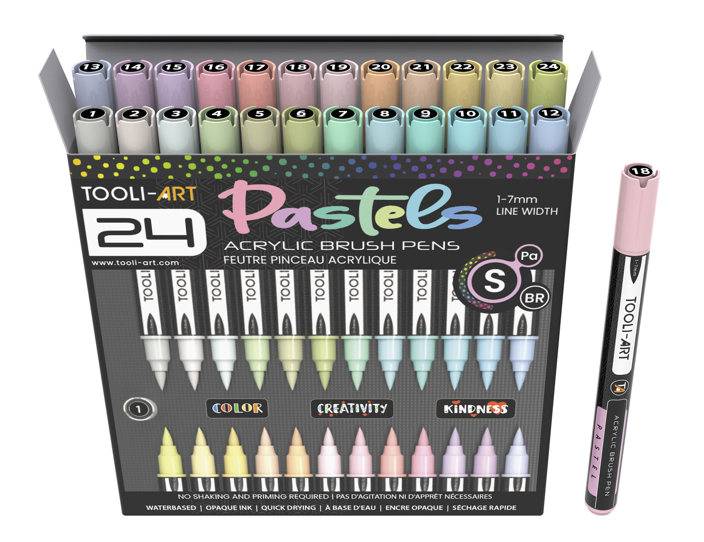 24 Flexible Brush Tip Acrylic Paint Pens Markers Set 1-7mm(PASTEL)