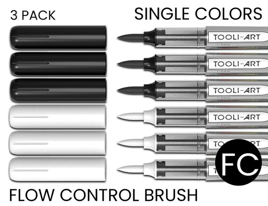 Flow Control Acrylic Brush Pens 1-5mm Flexible Tip: 3-Pack, Your Choice of Any 1 Color
