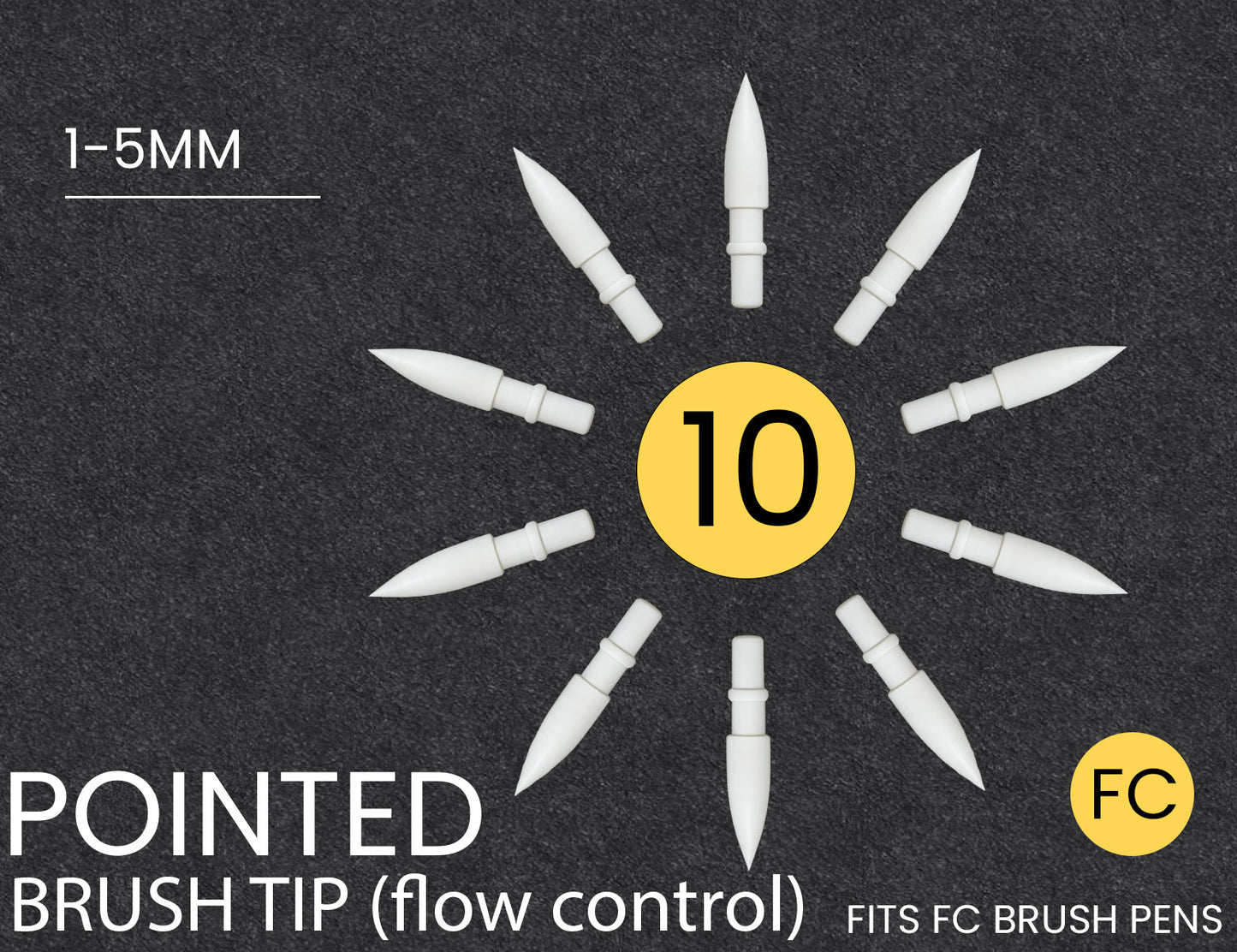 10 Replacement POINTED FC BRUSH Nibs For Tooli-Art (flow control) Brush Paint Pens