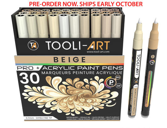 Acrylic Paint Pens 30 Assorted Beige Pro + Color Series Markers Set 0.7mm Extra Fine