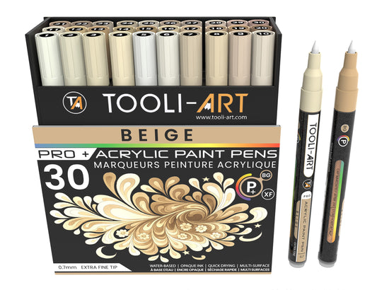 Acrylic Paint Pens 30 Assorted Beige Pro + Color Series Markers Set 0.7mm Extra Fine