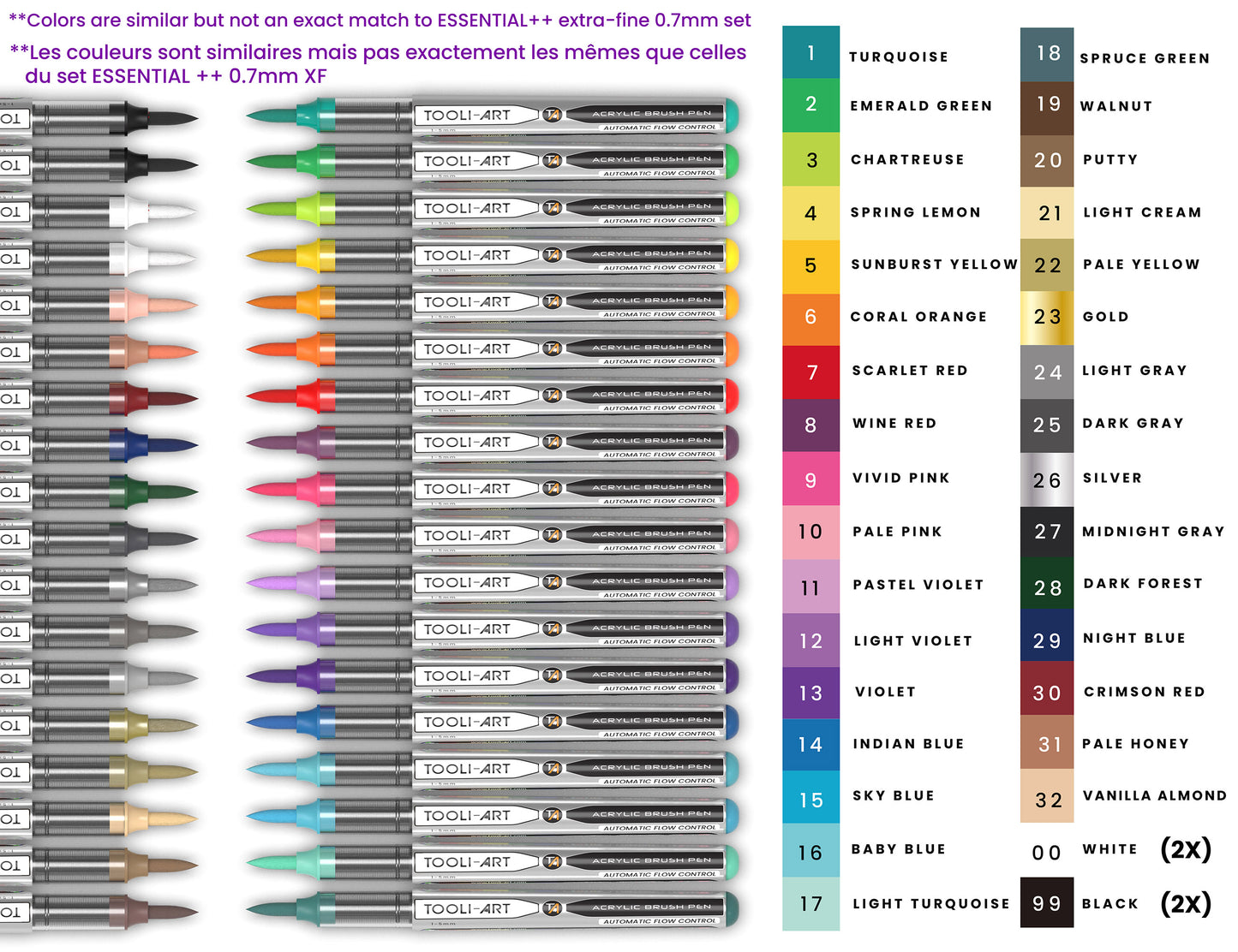 36 Essential Colors Flexible Brush Tip Acrylic Paint Pens with AUTOMATIC FLOW CONTROL technology 1-5mm