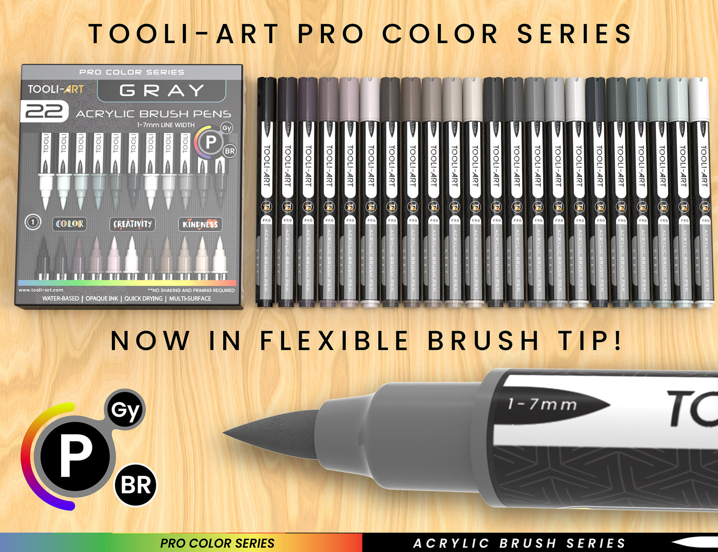 22 Flexible Brush Tip Acrylic Paint Pens Markers Set 1-7mm (GRAY)