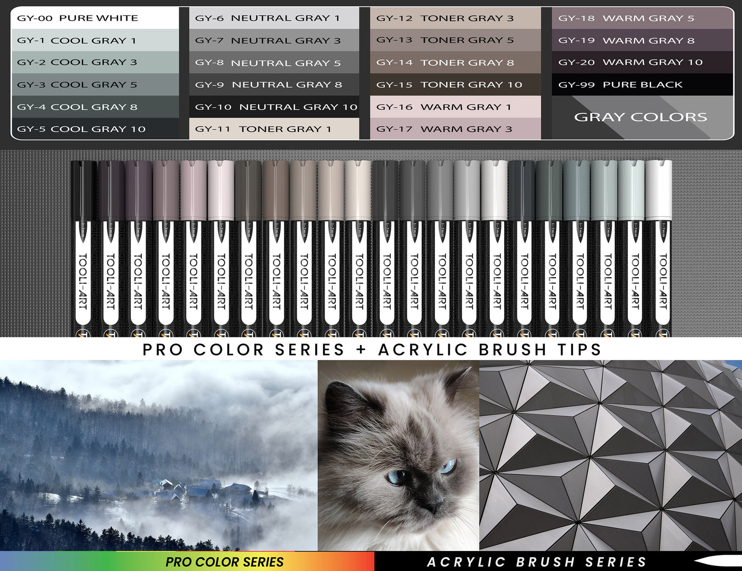 22 Flexible Brush Tip Acrylic Paint Pens Markers Set 1-7mm (GRAY)
