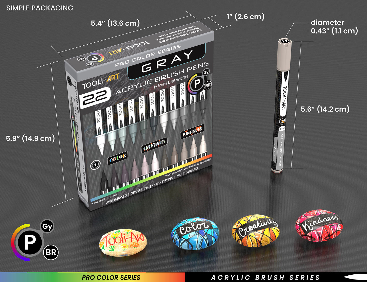 22 Flexible Brush Tip Acrylic Paint Pens Markers Set 1-7mm (GRAY)