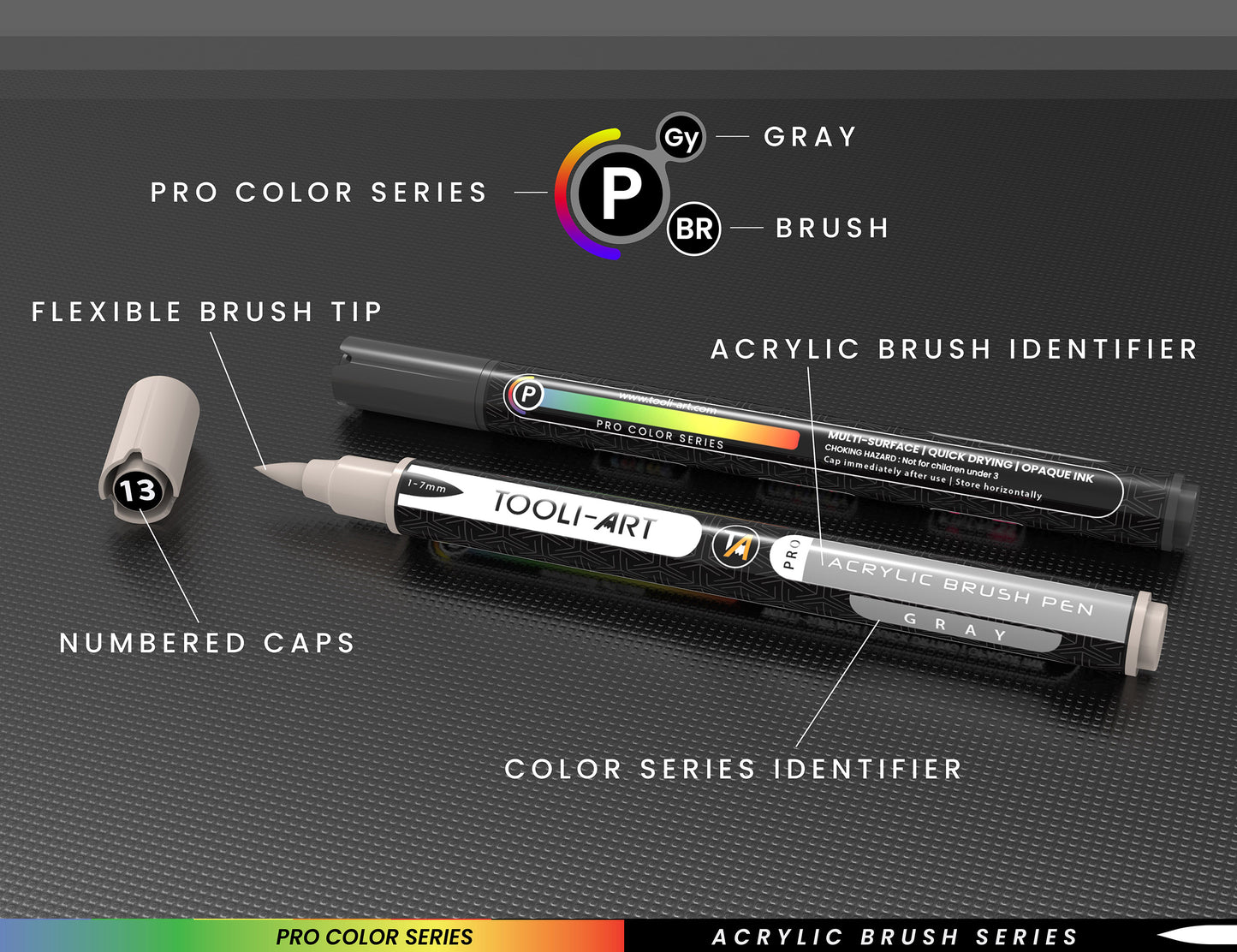 22 Flexible Brush Tip Acrylic Paint Pens Markers Set 1-7mm (GRAY)