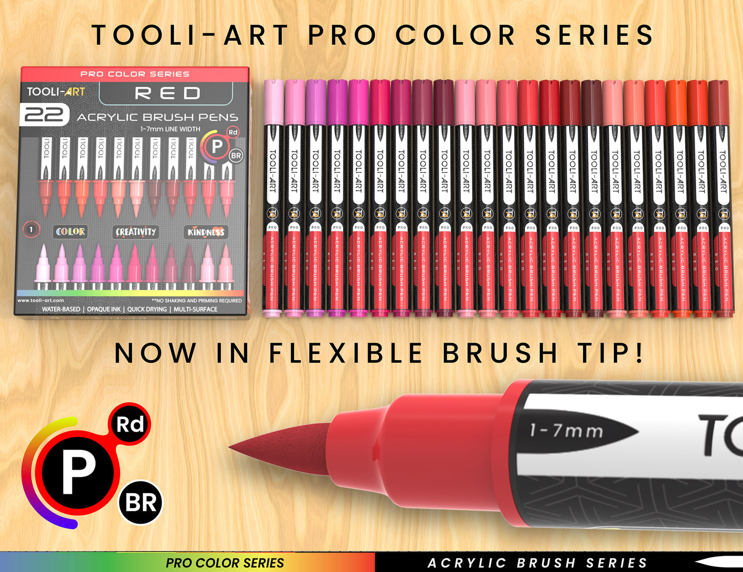 22 Flexible Brush Tip Acrylic Paint Pens Markers Set 1-7mm (RED)