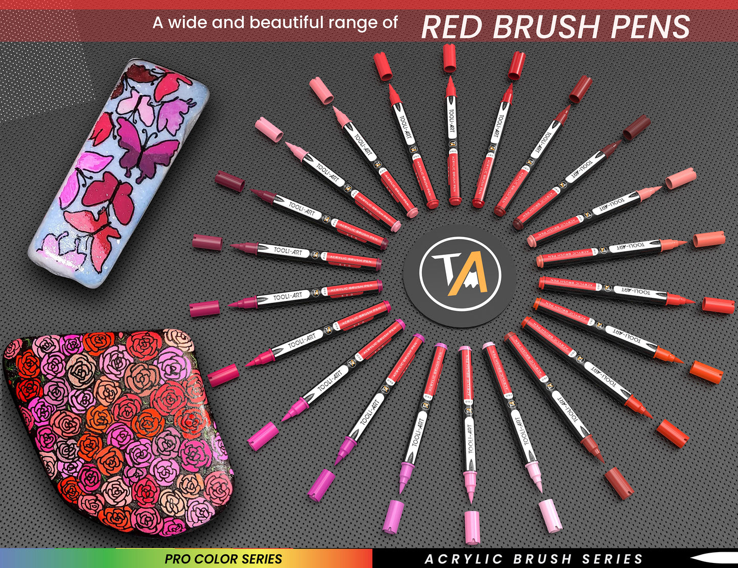 22 Flexible Brush Tip Acrylic Paint Pens Markers Set 1-7mm (RED)
