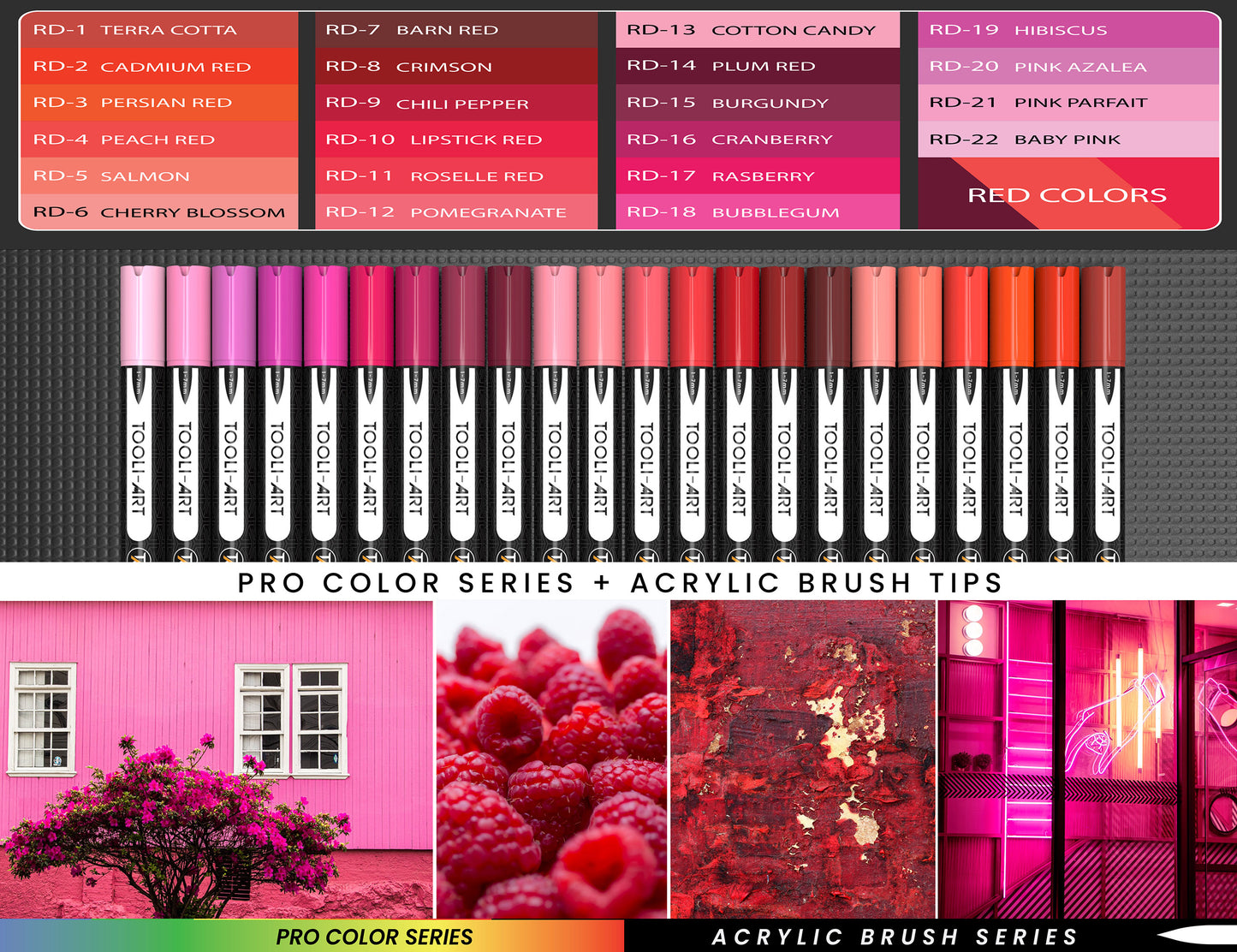 22 Flexible Brush Tip Acrylic Paint Pens Markers Set 1-7mm (RED)