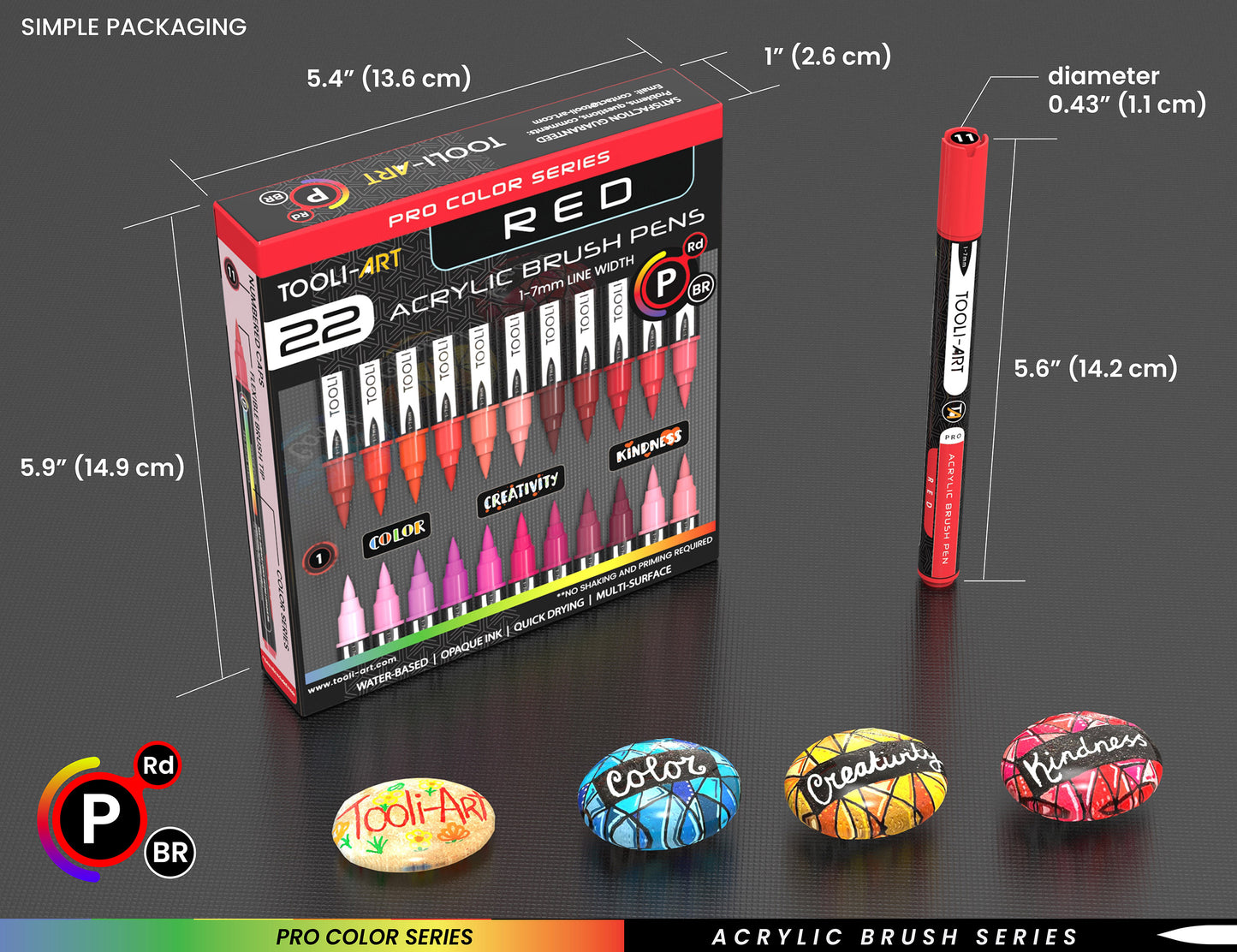 22 Flexible Brush Tip Acrylic Paint Pens Markers Set 1-7mm (RED)