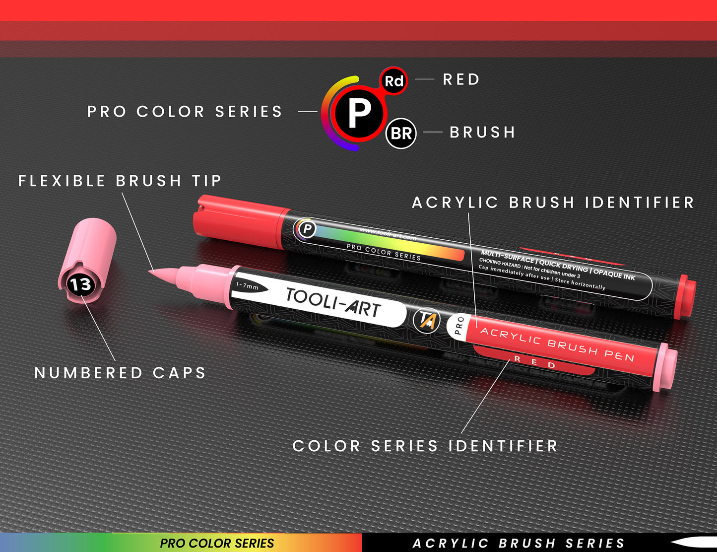 22 Flexible Brush Tip Acrylic Paint Pens Markers Set 1-7mm (RED)