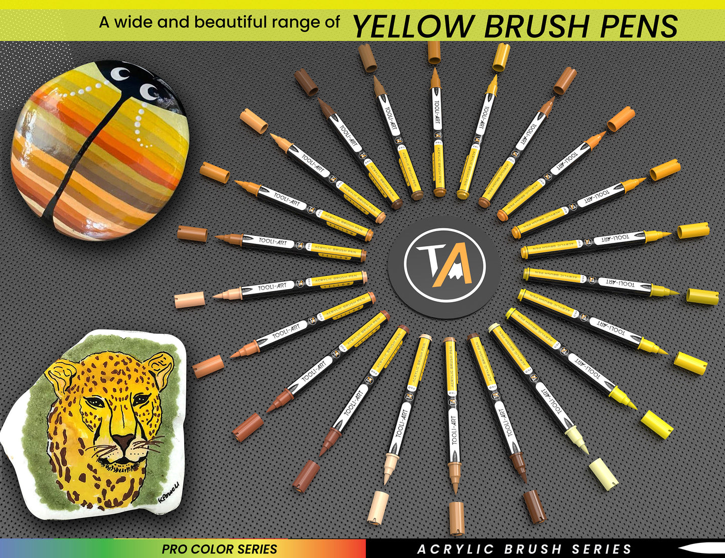 22 Flexible Brush Tip Acrylic Paint Pens Markers Set 1-7mm (YELLOW)