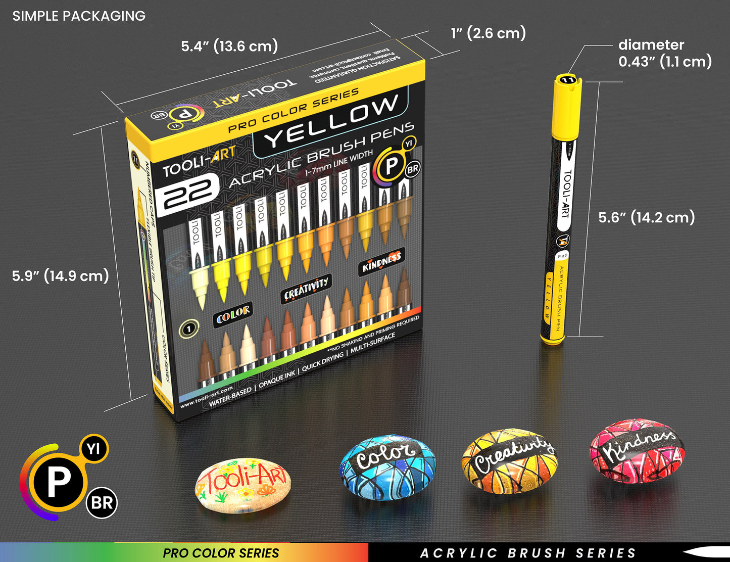 22 Flexible Brush Tip Acrylic Paint Pens Markers Set 1-7mm (YELLOW)