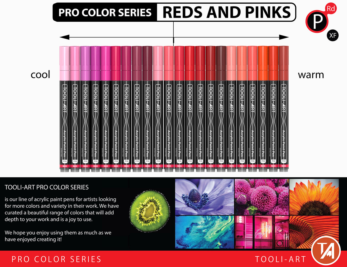 Acrylic Paint Pens 22 Assorted Red And Pink Pro Color Series Specialty Markers Set (0.7mm EXTRA FINE)