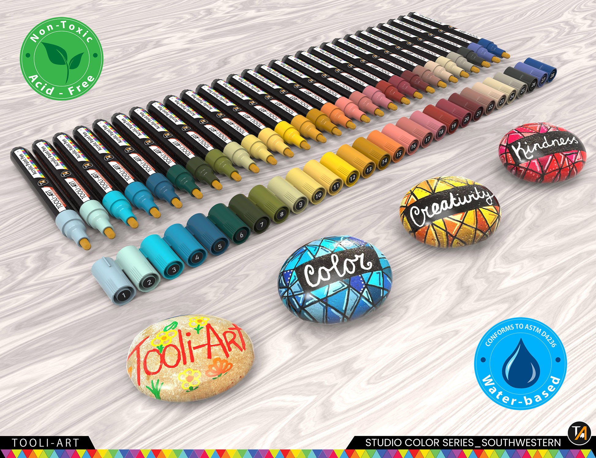 TOOLI-ART Acrylic Paint Pens Assorted Vibrant Markers for Rock Painting,  Canvas, Glass, Mugs, Wood, Fabric, Metal, Ceramics. Non Toxic, Quick Dry,  Multi-Surface…