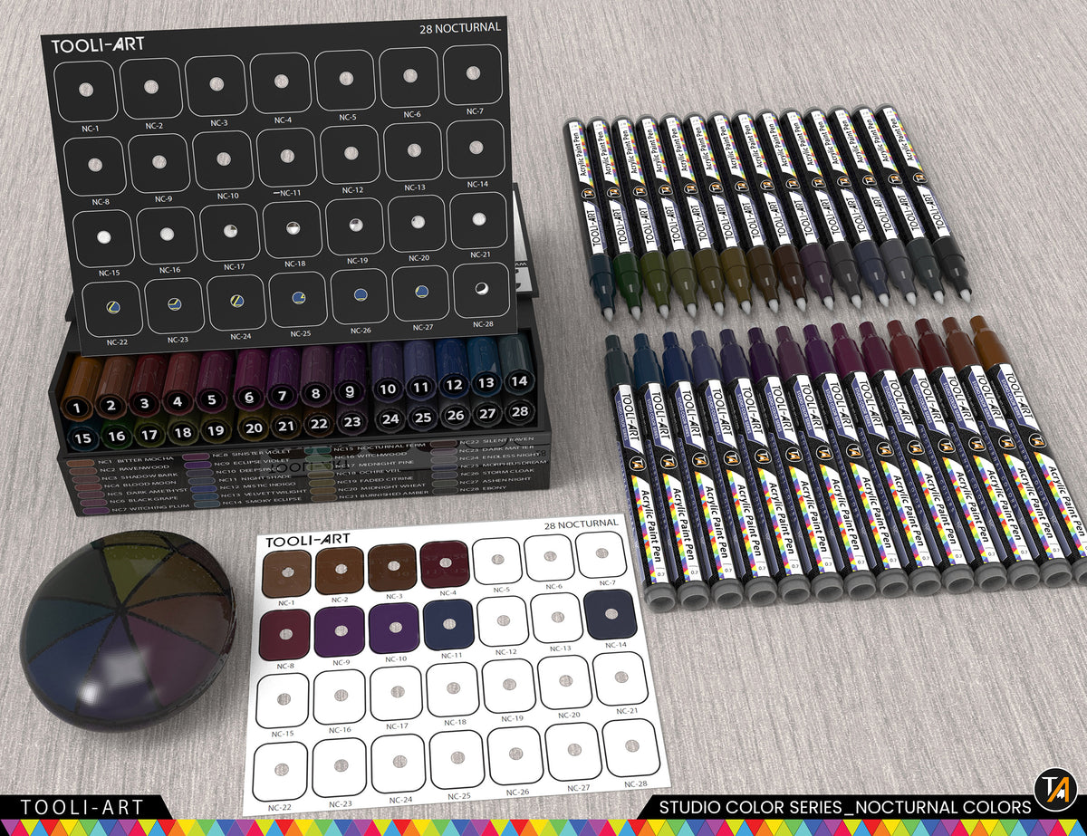 28 Dark Nocturnal Colors Acrylic Paint Pens Studio Color Series Markers Set 0.7mm Extra Fine Tip