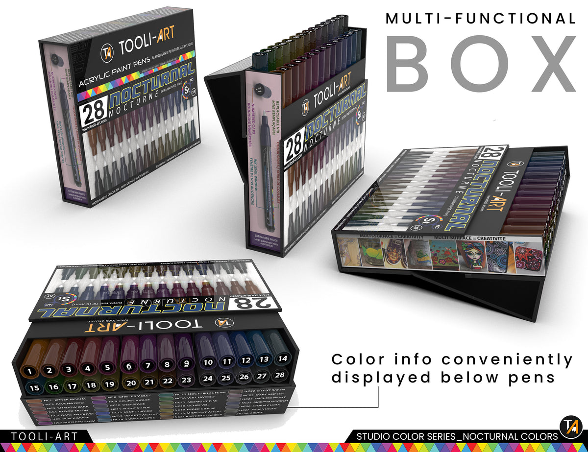 28 Dark Nocturnal Colors Acrylic Paint Pens Studio Color Series Markers Set 0.7mm Extra Fine Tip