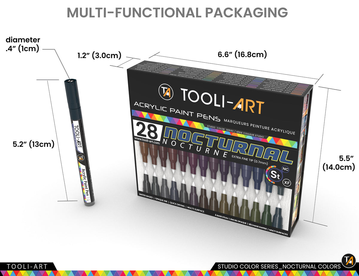 28 Dark Nocturnal Colors Acrylic Paint Pens Studio Color Series Markers Set 0.7mm Extra Fine Tip