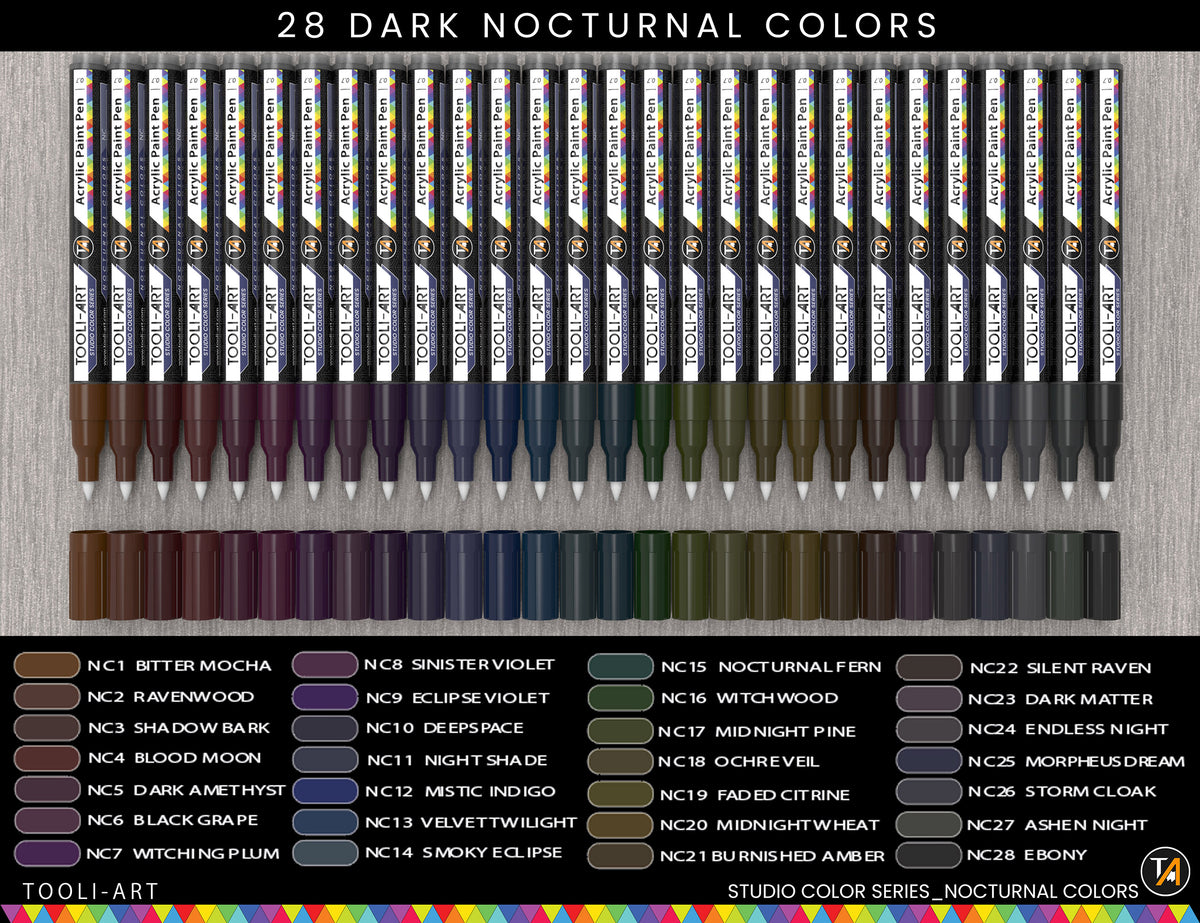 28 Dark Nocturnal Colors Acrylic Paint Pens Studio Color Series Markers Set 0.7mm Extra Fine Tip