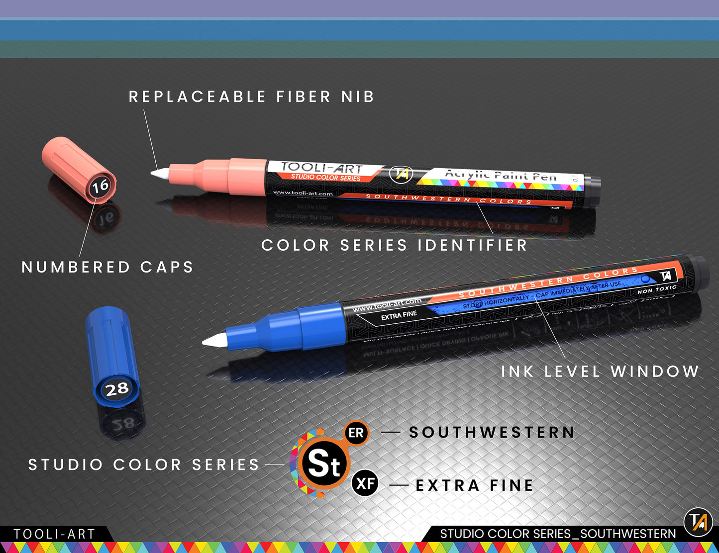 28 Southwestern Colors Acrylic Paint Pens Studio Color Series Markers Set 0.7mm Extra Fine