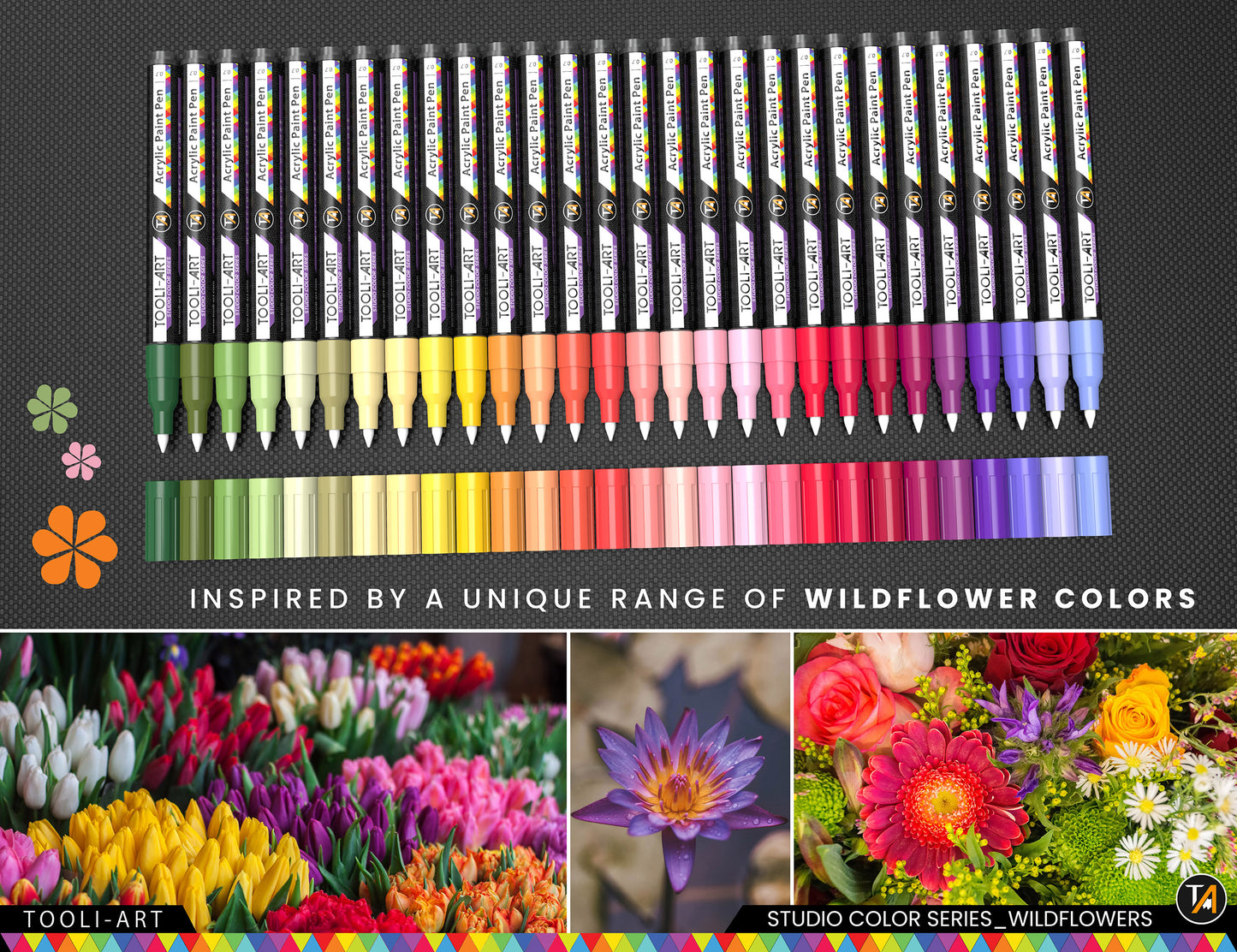 28 Wildflower Colors Acrylic Paint Pens Studio Color Series Markers Set 0.7mm Extra Fine