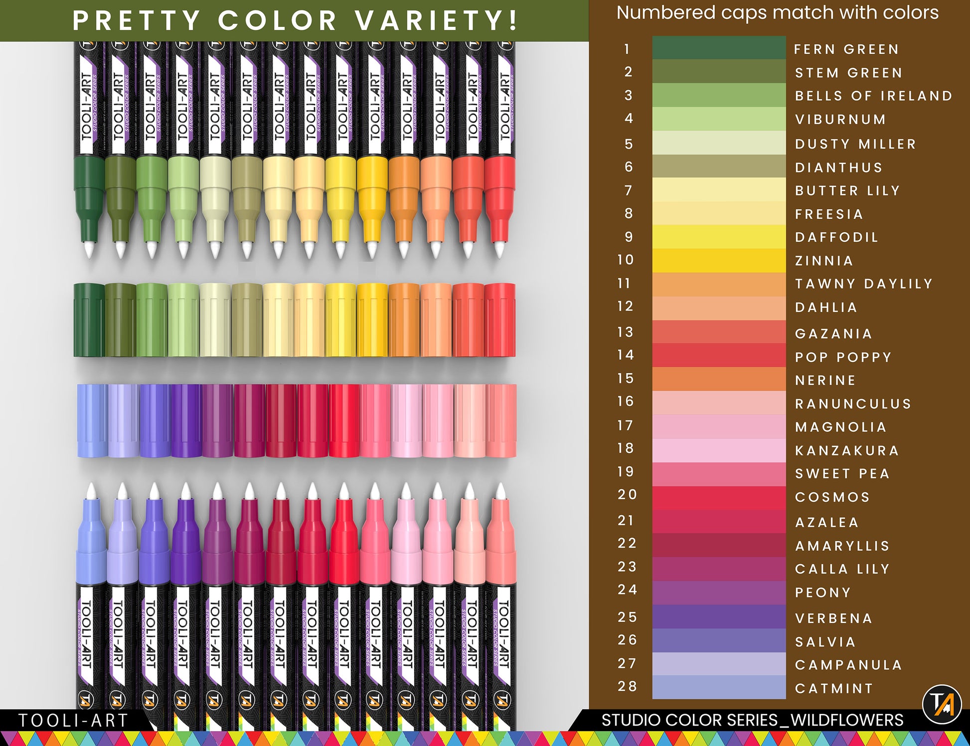 28 Wildflower Colors Acrylic Paint Pens Studio Color Series Markers Se –  TOOLI-ART