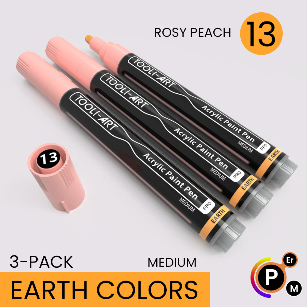 EARTH & SKIN Acrylic Paint Pens 3.0mm MEDIUM Tip: 3-Pack, Your Choice of Any 1 Color