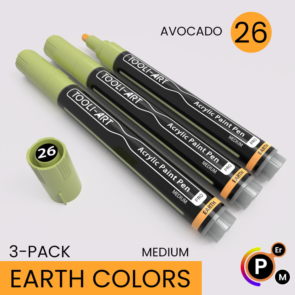 EARTH & SKIN Acrylic Paint Pens 3.0mm MEDIUM Tip: 3-Pack, Your Choice of Any 1 Color