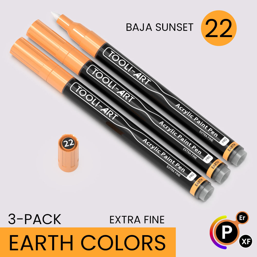 EARTH & SKIN Acrylic Paint Pens 0.7mm EXTRA FINE Tip: 3-Pack, Your Choice of Any 1 Color