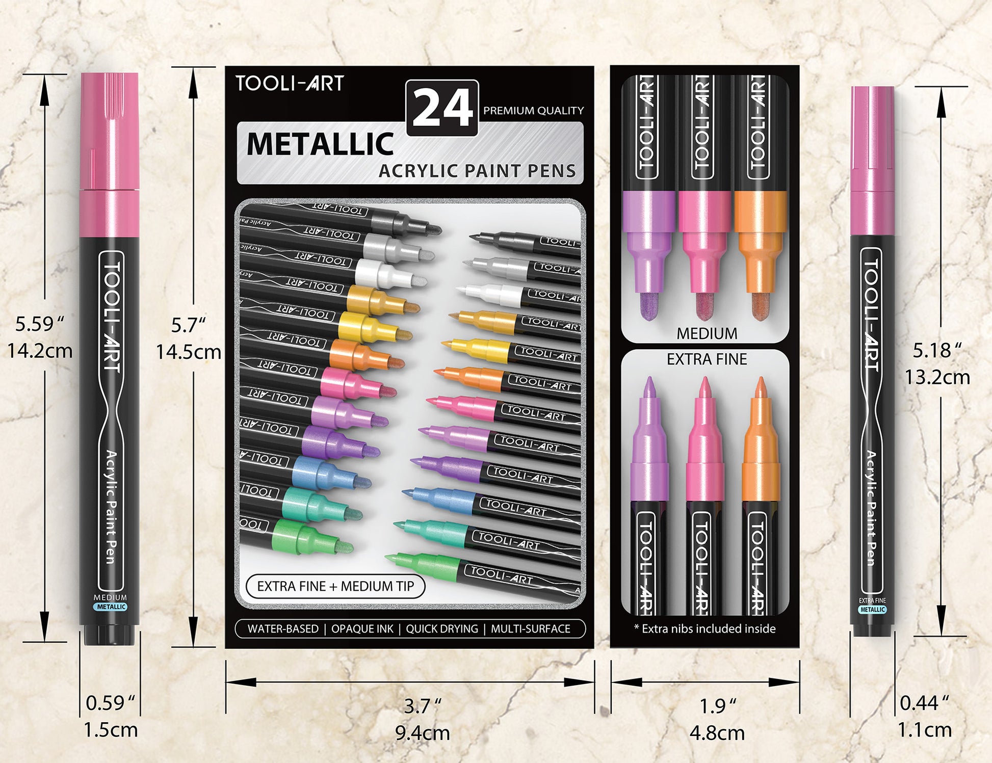 Tooli-art 24 Neon Fluorescent Acrylic Paint Pens Marker Set 0.7mm EXTRA  FINE 3.0mm Medium 