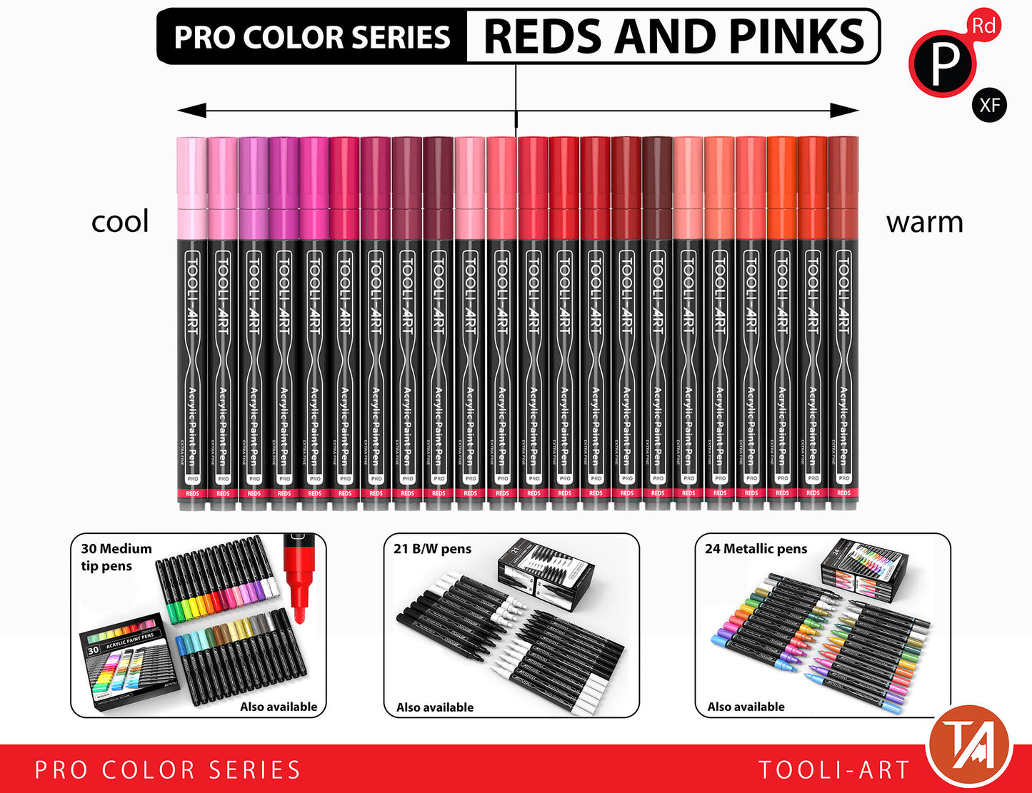 Acrylic Paint Pens 22 Assorted Red And Pink Pro Color Series Specialty Markers Set (0.7mm EXTRA FINE)
