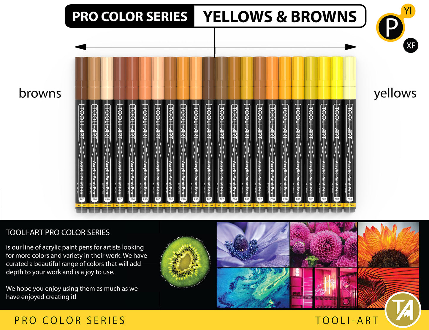 Acrylic Paint Pens 22 Assorted Yellow & Browns Pro Color Series Specialty Markers Set (0.7mm EXTRA FINE)