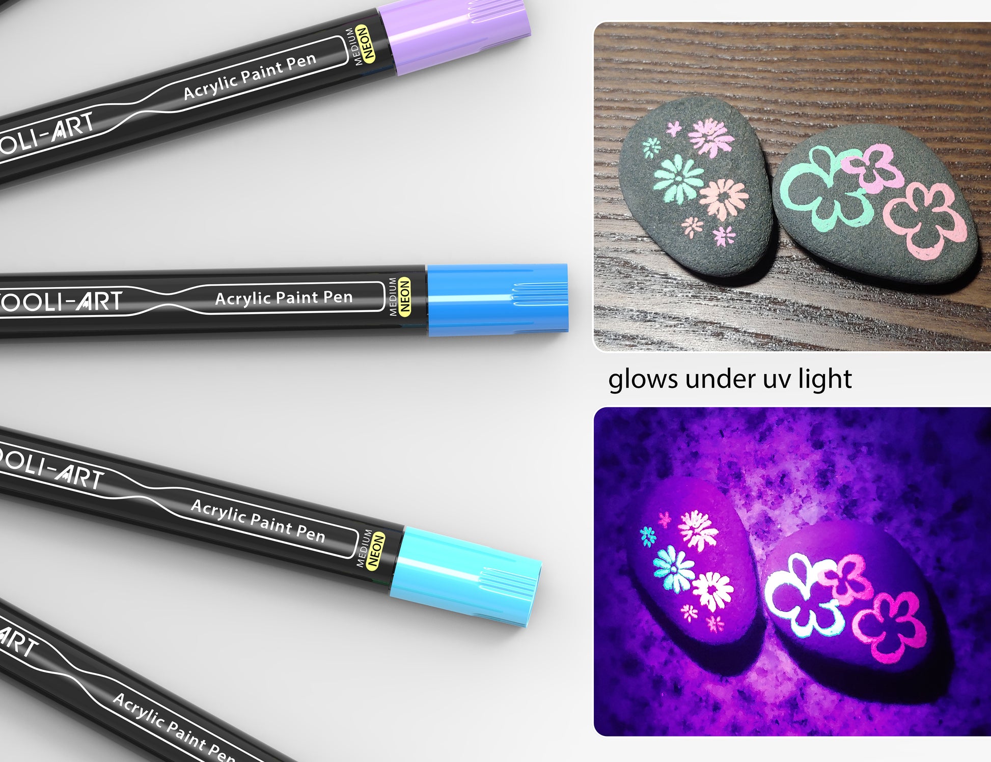 Tooli-Art Neon Fluorescent Acrylic Paint Pens Marker for Rocks, Glass,  Mugs, and Most Surfaces with 0.7mm Extra Fine and 3.0mm Medium Tip Marker  Set of 24 