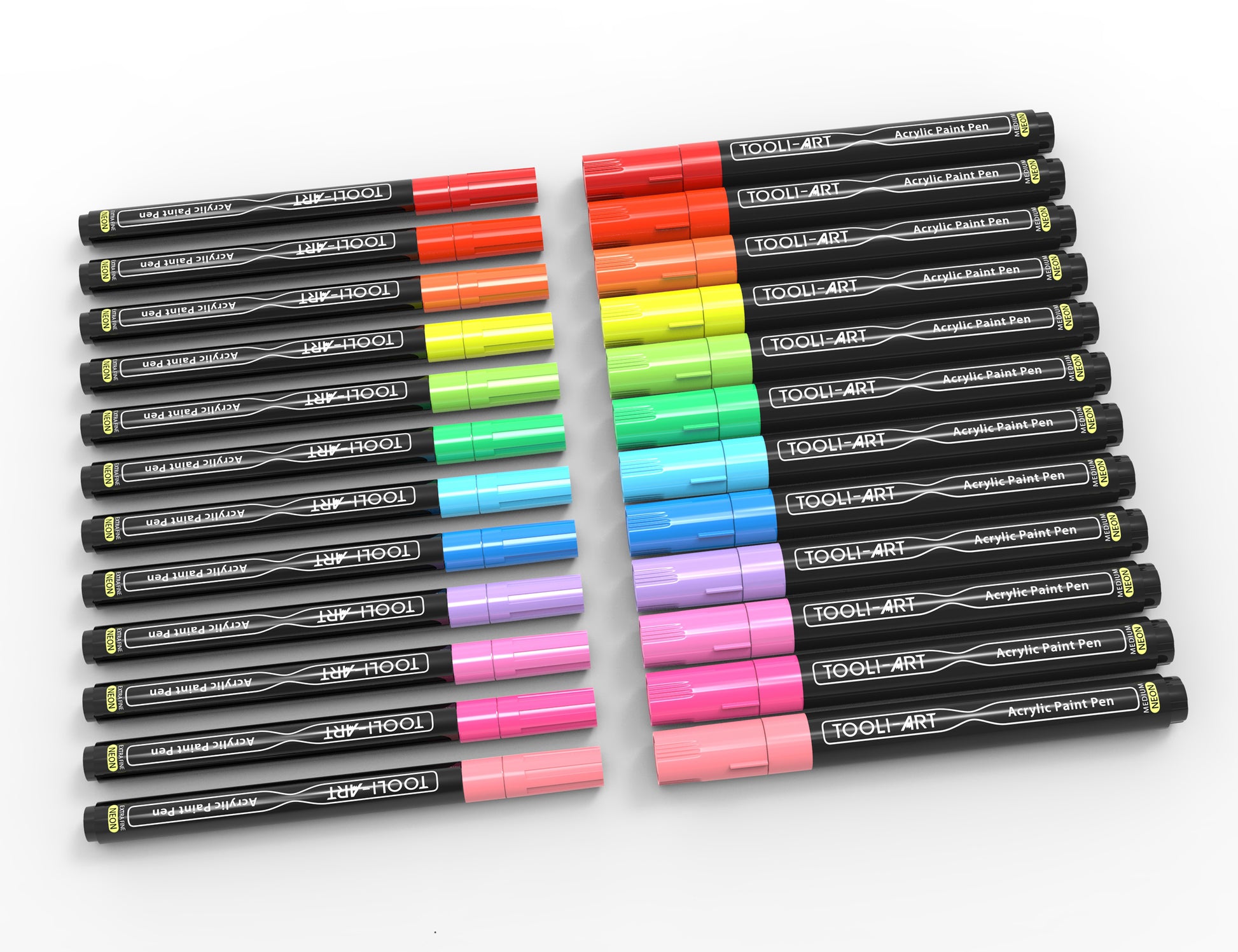 TOOLI-ART Metallic Acrylic Paint Pens 24 Marker Set 0.7mm & 3.0mm Combo