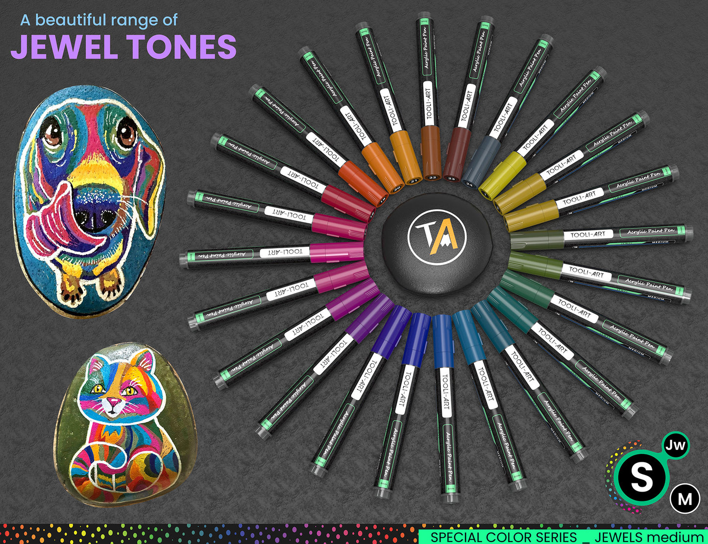 24 Jewel Dark Tones Acrylic Paint Pens Special Color Series Markers Set (3mm MEDIUM)
