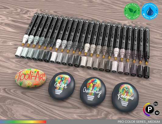 22 Acrylic Paint Pens (GRAYS) Pro Color Series Set (3mm MEDIUM)
