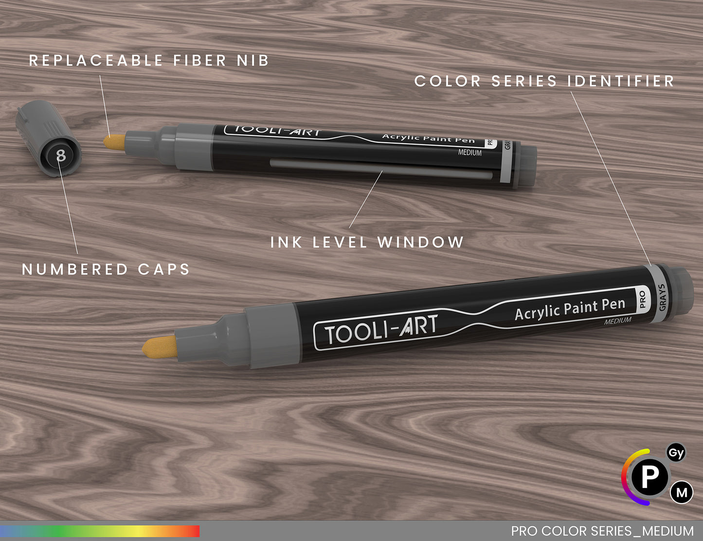 22 Acrylic Paint Pens (GRAYS) Pro Color Series Set (3mm MEDIUM)