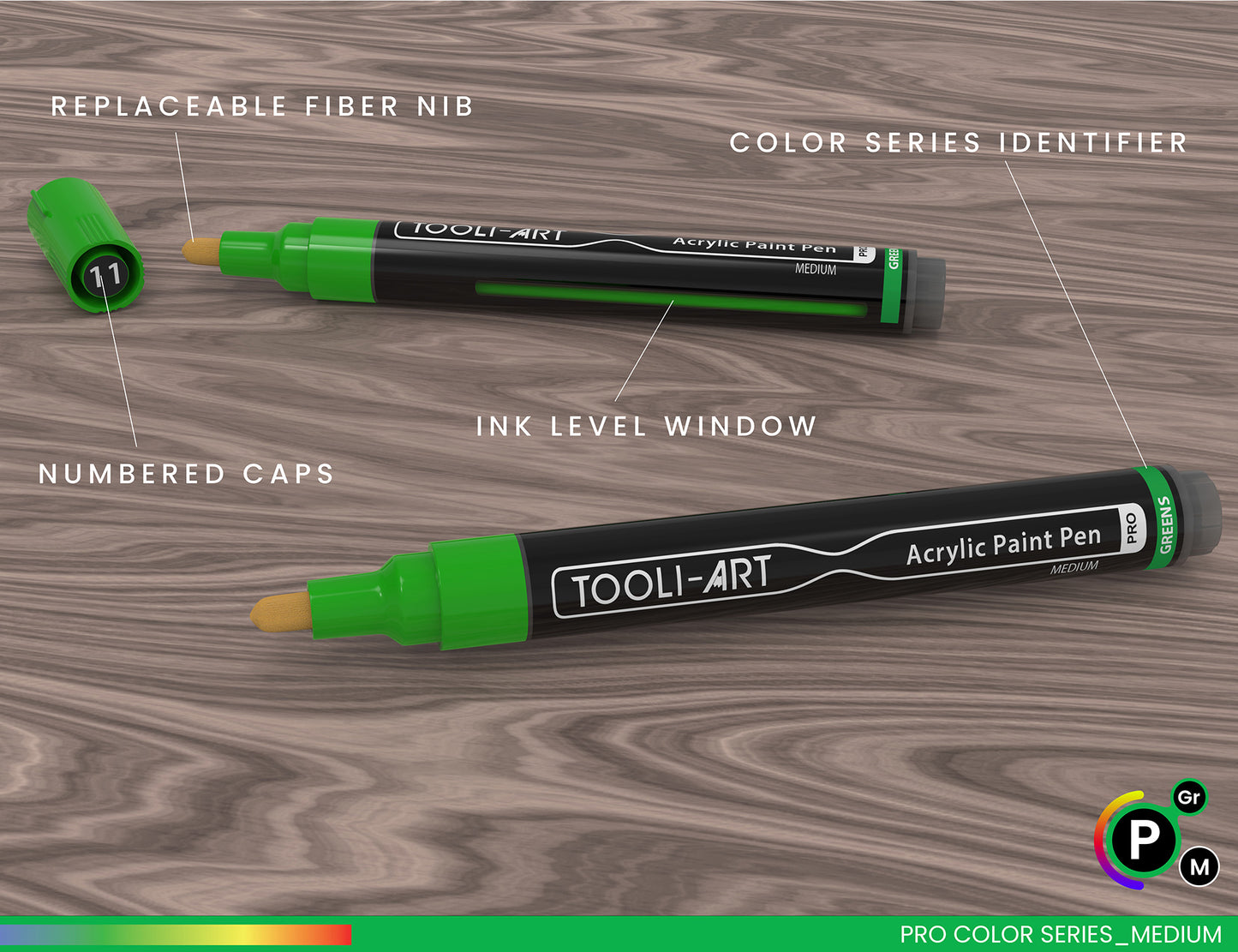 22 Acrylic Paint Pens (GREENS) Pro Color Series Set (3mm MEDIUM)