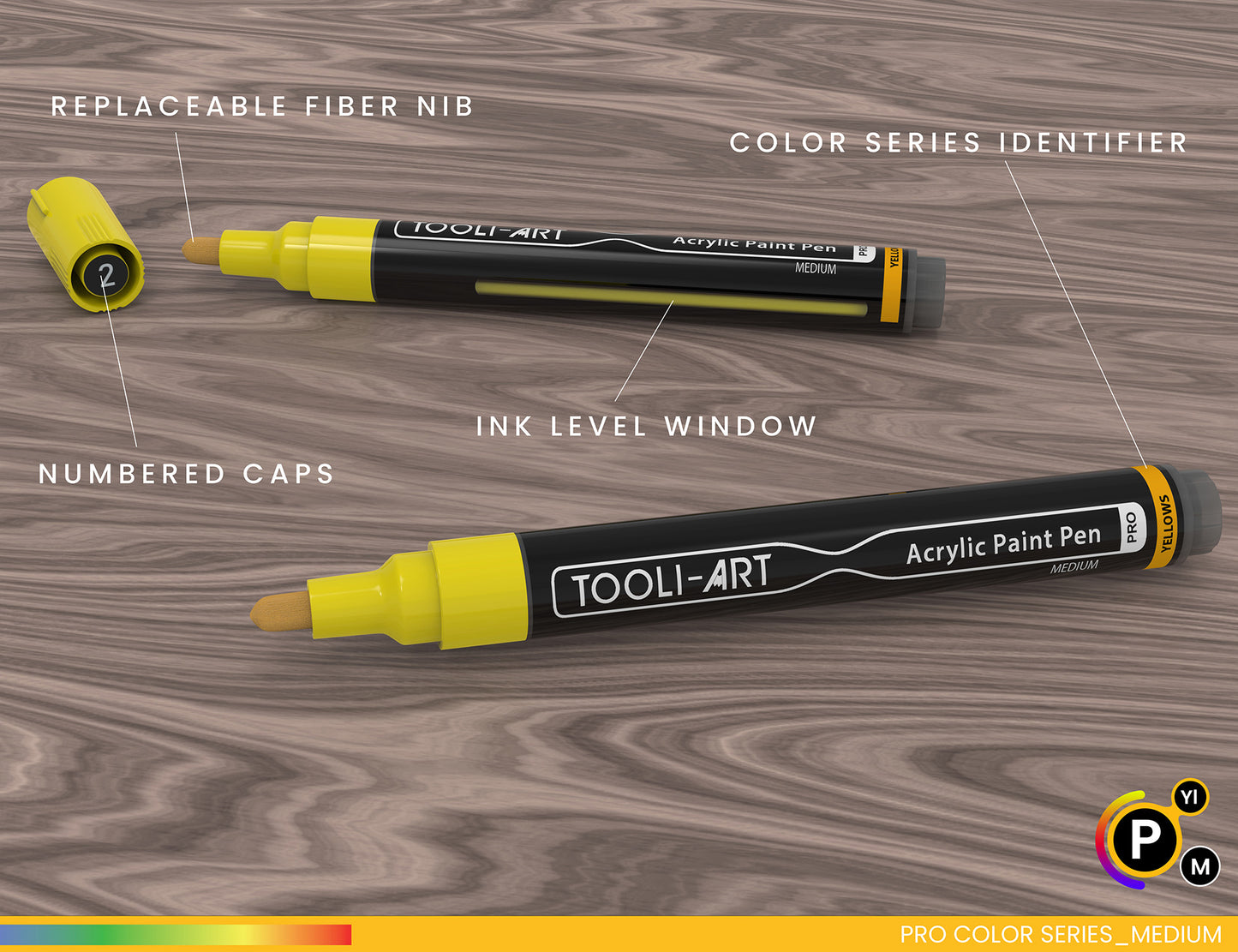 22 Acrylic Paint Pens (YELLOWS & BROWNS) Pro Color Series Set (3mm MEDIUM)