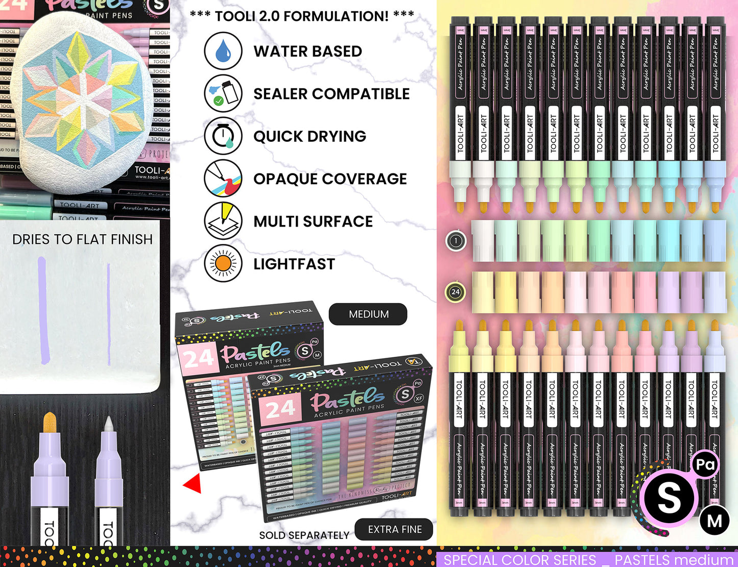 24 Pastel Acrylic Paint Pens Special Color Series Markers Set (3mm MEDIUM)