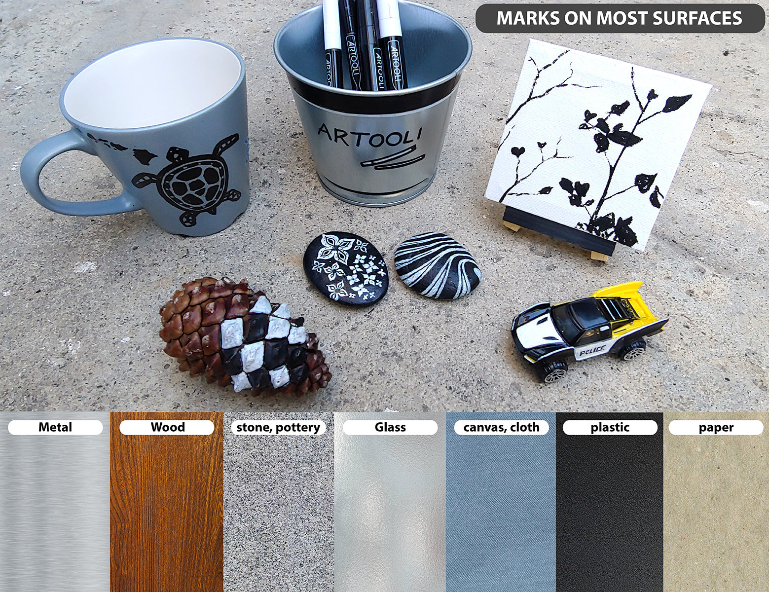 TOOLI-ART Set 20 Pennarelli Acrilici Bianco E Nero - Punta Extra Fine Per Pittura Su Roccia, Tela, Vetro, Legno, Tessuto, Metallo - Atossici E Super Opachi